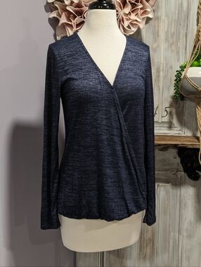 GAP Navy Faux Wrap Long-Sleeve Top